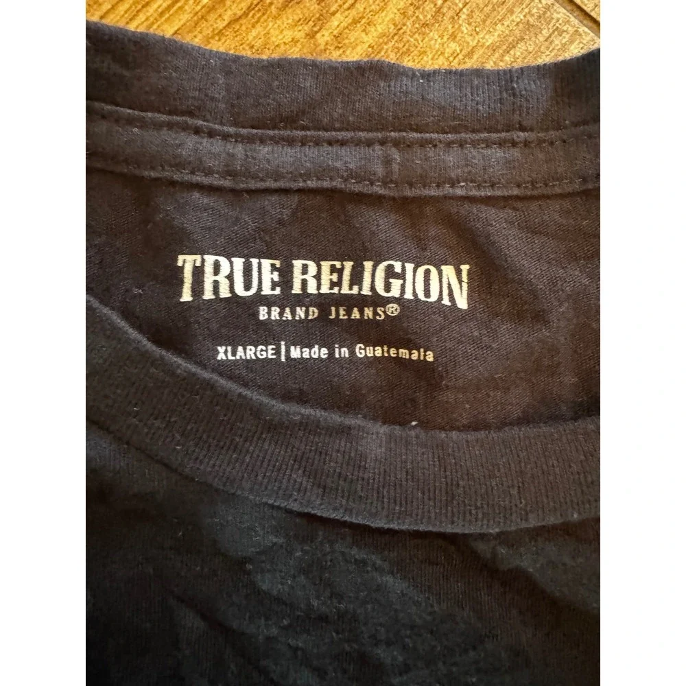 True Religion Mens XL Black Yellow Buddha Logo Graphic Crewneck T-Shirt